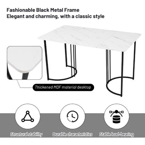 140 x 80cm Dining Table,(1-pcs), Modern Kitchen Table with Adjustable Feet for Dining Room Living Room, White/Black