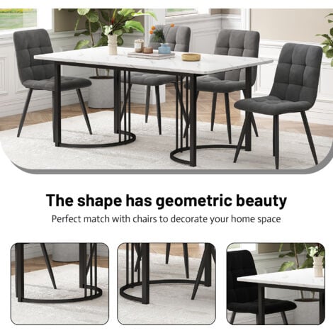 140 x 80cm Dining Table,(1-pcs), Modern Kitchen Table with Adjustable Feet for Dining Room Living Room, White/Black