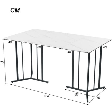 140 x 80cm Dining Table,(1-pcs), Modern Kitchen Rectangular Table for Dining Room Living Room, White/Black