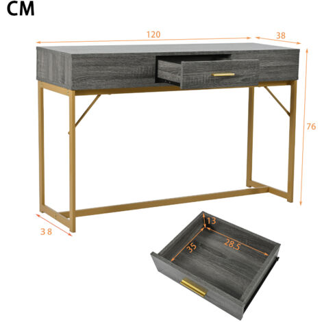 Console table, hallway table with 1 drawer, light luxury style side table, sofa table, 120x38x76 cm, gray/gold