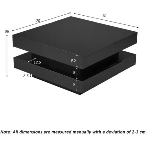 Square High Gloss Coffee Table with 360° Rotating Top, Tea Table with 16-Color LED light, 70x70x36 cm,Black