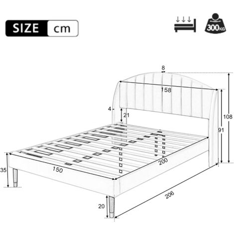 Upholstered Bed,King Size Bed,with Slatted Frame and Headboard, Youth Bed, Wooden Slatted Support, Easy Assembly, 150x200cm,Velvet, Beige