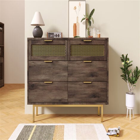 Sideboard Cabinet Dresser ,Metal Handles Dresser, Multipurpose Cabinet for  Living Room,120 x 40 x 76 cm, Dark Brown, with 6 Drawers