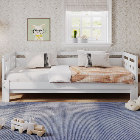 Daybed Cabin Bed Wooden Single Sofa Guest Bed, Pull out Trundle Wooden Bed for Living Room and Bedroom, White