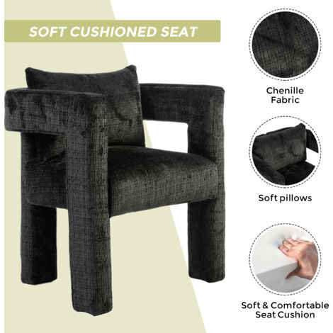 Modern Chenille Lounge Chair with a Unique Hollow Armrest Design, Comfortable Cushions and Pillows, Suitable for Living Rooms, Dining Rooms, Set of 2,  Black