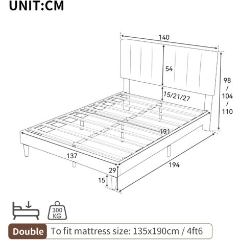 Double Upholstered Velvet Bed Frame, with Adjustable Channel Tufted Headboard, Velvet Platform Bed Frame with Solid Wood Slat and Mute Foam, Grey
