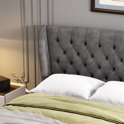 Upholstered Bed, Storage Bed, With 4 Drawers, Soft Backrest, Metal Underbed Bracket, for Adults & Teenagers, Grey,  Single Bed 90x190cm