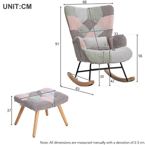 Rocking Chair, Fabric Relaxing Chair with Solid Wood Legs, Accent Armchair with Ottoman Single Sofa for Living Room Bedroom, Multicolour