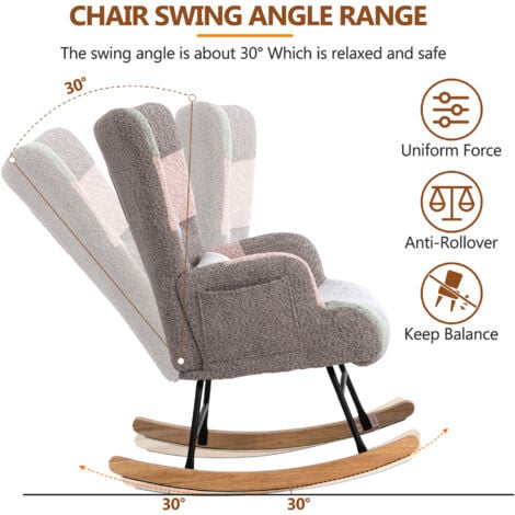 Rocking Chair, Fabric Relaxing Chair with Solid Wood Legs, Accent Armchair with Ottoman Single Sofa for Living Room Bedroom, Multicolour