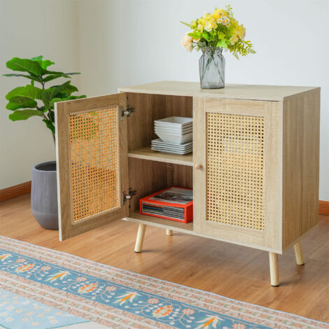 Abrihome Sideboard Cabinet, Storage Cabinet with 2 Doors and Wooden Legs for Bedroom Living Room, 80D x 35W x 78H CM (1/5)