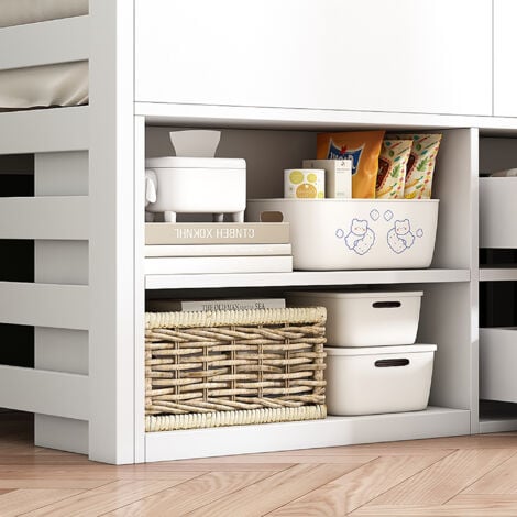 Cabin Bed Mid Sleeper Bed Frame Storage Kids Wooden bed with Drawers Shelf Storage Low Sleeper Bed 3ft Single (90 x 190 cm) Frame Only, White
