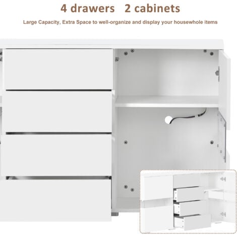 Matt & High Gloss White Sideboard Cabinet Storage Cupboard Unit 16 colours LED Lighted for Dining Room Living Room