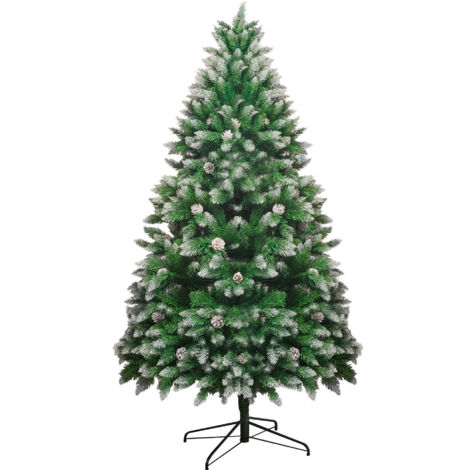 Abrihome 6ft/1.8m Snow Flocked Artificial Christmas Tree with Pine Cones & Snowflake Spray - White Tipped Branches for Holiday Home Decor (1/5)