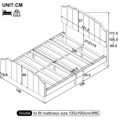 4FT6 Double Upholstered Bed Frame with Adjustable Chic Channel-Tufted Headboard, Velvet Platform Bed Frame with Solid Wood Slat, Grey (No Mattress)