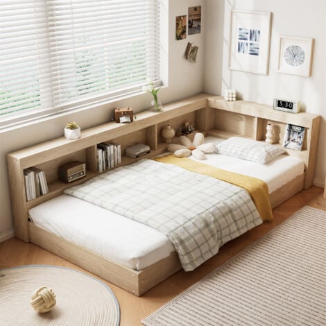 Storage Bed, Plenty of Storage Space, Durable and Sturdy, for Adults & Teenagers, Multifunctional Bed,White Oak Color,3FT Single Bed 90x190cm