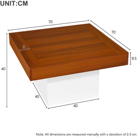 Square Coffee Table with LED Lights Low Coffee Table for Living Room Wooden Center Table Cocktail Table for Home (Retro Brown+White)