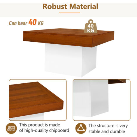 Square Coffee Table with LED Lights Low Coffee Table for Living Room Wooden Center Table Cocktail Table for Home (Retro Brown+White)