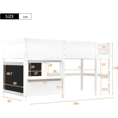 Household Bed, Children's Bed, Bunk Bed, with Two Boards, Anti-graffiti, with Small Shelf, 90x190cm, White