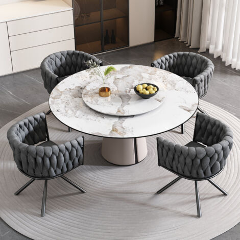 Set of 4, Velvet Dining Chair, Single Light Luxury Living Room Bedroom Swivel Chair, Leisure Swivel Chair with Four Metal Support Legs, Grey (1/5)