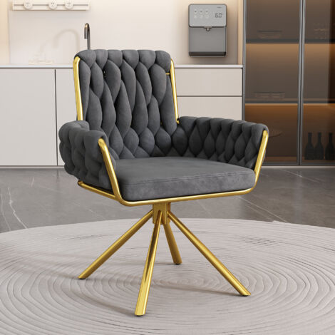 Velvet Dining Chair, Armchair, Single Luxurious Living Room and Bedroom Swivel Chair, Leisure Swivel Chair with Four Metal Support Legs, Grey