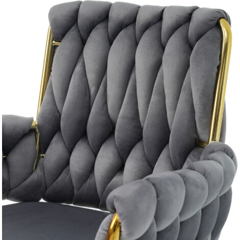 Velvet Dining Chair, Armchair, Single Luxurious Living Room and Bedroom Swivel Chair, Leisure Swivel Chair with Four Metal Support Legs, Grey