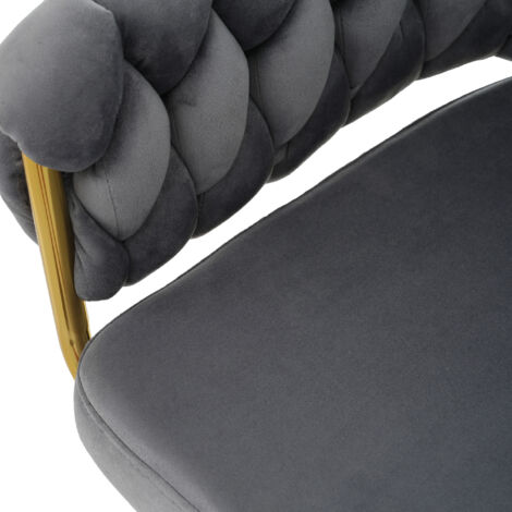 Velvet Dining Chair, Armchair, Single Luxurious Living Room and Bedroom Swivel Chair, Leisure Swivel Chair with Four Metal Support Legs, Grey