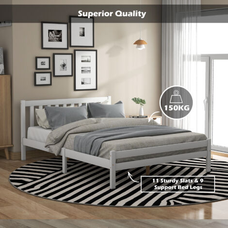 Wooden Bed Frame, Bedroom Furniture for Adults, Kids, Teenagers, Double Bed 4ft6 Solid Wooden Bed Frame 135 x 190 cm (White)
