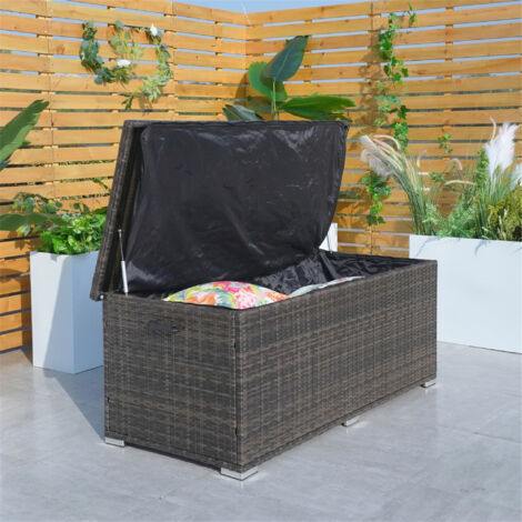 Abrihome 495L Iron Outdoor Rattan Storage Box, Outdoor Medium Deck Storage Box for Patio, Yard, Garden, Brown (L155 x H64.5 x W72)