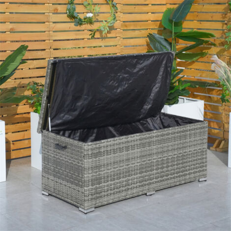 Abrihome 495L Iron Outdoor Rattan Storage Box, Outdoor Medium Deck Storage Box for Patio, Yard, Garden, Grey (L155 x H64.5 x W72)
