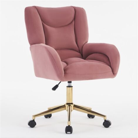 Full KD Velvet Fabric Material Adjustable Height Swivel Home Office Chair For Indoor Office With Gold Legs, Pink