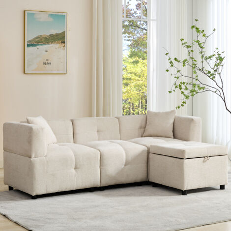 80" Sectional Sofa Couch with Removable Storage Ottoman, Fabric Sofa for Living Room Apartment, L-Shaped Sofa with 2 Pillows for Home/Apartment/Office Living Room, Beige