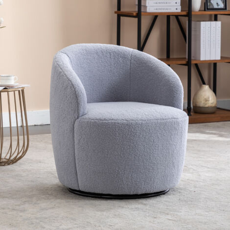 008S Teddy Fabric Swivel Accent Armchair Barrel Chair With Black Powder Coating Metal Ring, Light Grey