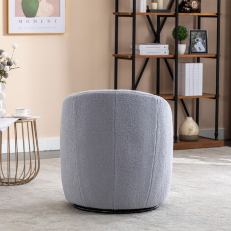 008S Teddy Fabric Swivel Accent Armchair Barrel Chair With Black Powder Coating Metal Ring, Light Grey