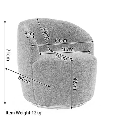 008S Teddy Fabric Swivel Accent Armchair Barrel Chair With Black Powder Coating Metal Ring, Light Grey