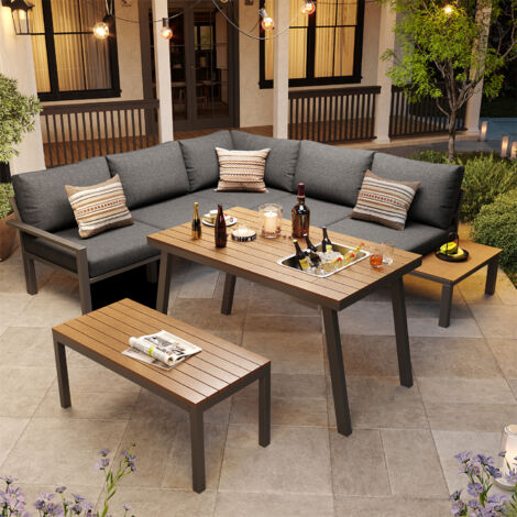 Outdoor Garden Lounge Furniture Set for 6-7 people, for garden, balcony, terrace, all-weather seating set, Modern Garden Furniture Set, Grey
