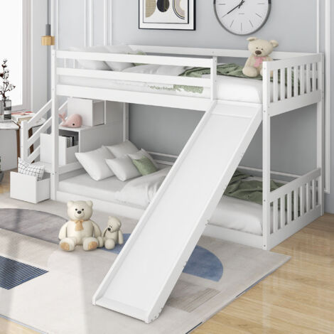 Magical Kids' Bunk Bed with Slide & Secret Staircase Storage – Premium Solid Pine Frame – Exciting Sleep & Play Design in Crisp White – 90x190cm