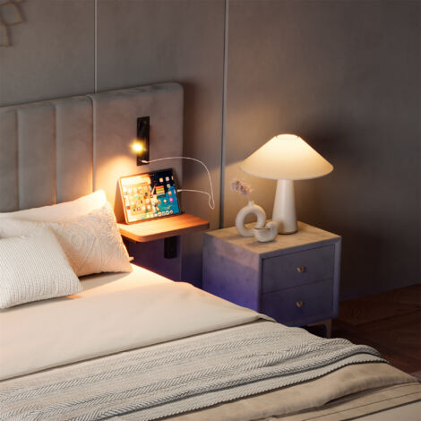 Premium Velvet Double Bed with Charging Socket & Bedside Lamps – Soft Headboard with Storage & Modern LED Lighting – Stylish Iron Accents – 135x190cm, Grey
