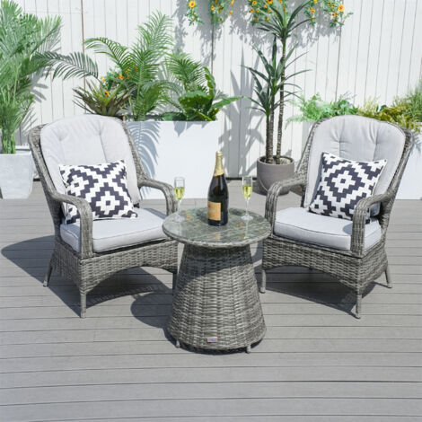 Abrihome 3-Piece Outdoor Dining Set – Aluminium Table & 2 curved-Arm Chairs, PE Rattan, Waterproof, Rust-Proof, 5mm Tempered Glass (1/5)