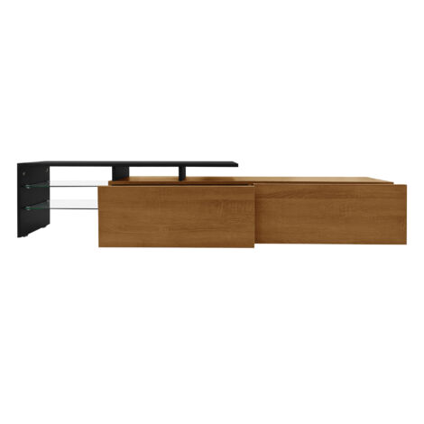 Modern High-Gloss TV Stand with LED Lights & Glass Shelves - Wood Effect, Natural, Ample Storage for Living Room (1/5)