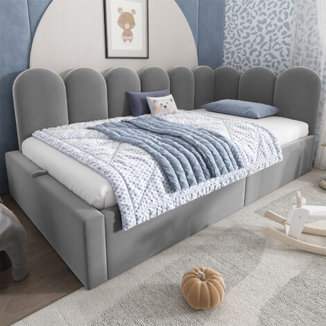 3FT Single Storage Daybed with Metal Slatted Bed Frame, 90x190cm Velvet Sofa Bed for Guest Rooms/Small Apartments(Mattress Not Included), Bed with Hydraulic Storage, Grey