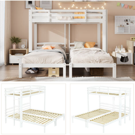 Space Saving Triple Bunk Bed, Sturdy 3FT Single (90x190cm) with Safety Side Ladder, for Kids Teens & Guest Room, White