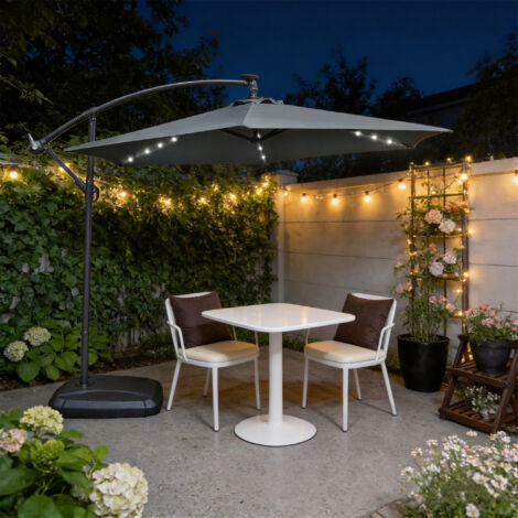 Abrihome 2.35m Patio Umbrella with Built-in LED Lights – UV Protective Polyester Fabric for Garden & Outdoor Shading, Grey