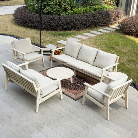 Abrihome Solid Acacia Wood Outdoor Sofa Set – Flat Pack, Antibacterial & Pest Repellent – Full Set