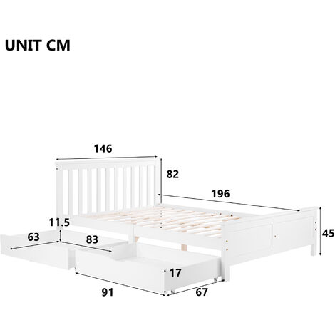 (Without Mattress)Wooden Solid Pine Storage Bed with Drawers Bed Furniture Frame for Adults, Kids, Teenagers, Double BED ,190x135cm, White