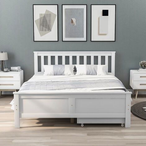 (Without Mattress)Wooden Solid Pine Storage Bed with Drawers Bed Furniture Frame for Adults, Kids, Teenagers, Double BED ,190x135cm, White