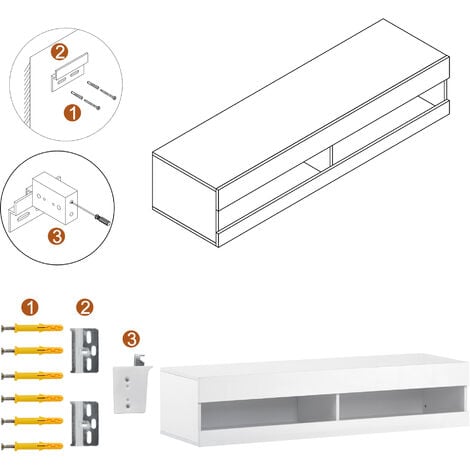 TV Stand with LED Lights, Floating Entertainment Center Media Console, Wall Mounted High Gloss Modern Storage Shelf (White)