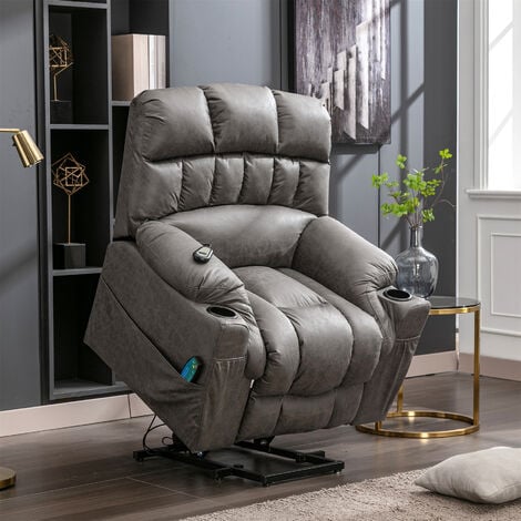 Electric Power Lift Recliner Chair Massage For Elderly Ergonomic Lounge Single Sofa Seat Living Room Recliners Extra Large Chairs With 2 Cup Holder Grey