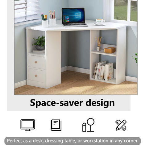 L-Computer Desk Corner Computer Desk with Large Storage Space Study Desk Laptop Table for Home Office, White