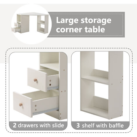 L-Computer Desk Corner Computer Desk with Large Storage Space Study Desk Laptop Table for Home Office, White