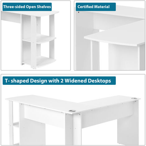 Corner Desk for Home Office L-Shaped Desk Gaming Desk Large Computer Desk Study Gaming Table Workstation, Easy to Assemble (White)
